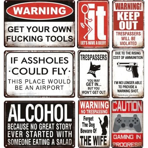 Alcohol Slogan Metal Tin Sign Personalized WARNING Metal Plate Sign Retro Farmhouse Yard & Garden Decoration Metal Poster Plaque