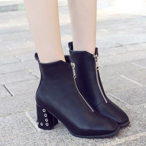 Fashion Western Ankle Boots Women PU Leather High Heel Booties Individual thick heel Motorcycle Shoes Ankle Boots Women U22-08