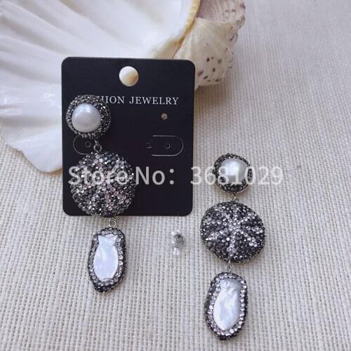 Fashion simple atmosphere exaggeration set metal drop rhinestone pearl earrings