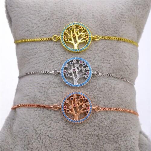 JUWANG Fashion Tree Of Life Style Charm Bracelet For Women Girl Crystal Zircon Adjustable Chain Bracelets Jewelry Accessory