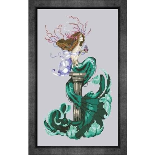 Chasing dreams mermaid cross stitch kit aida fabric 18ct 14ct 11ct silver canvas cotton thread beads embroidery craft set