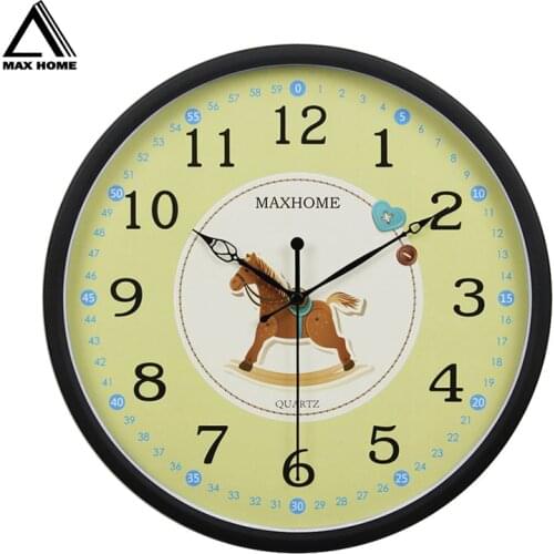 MAX HOME Cartoon Wall Clock Early Education Learning Cute Wall Clock Children’s Room Kindergarten Boy Bedroom Wall Clock Mute