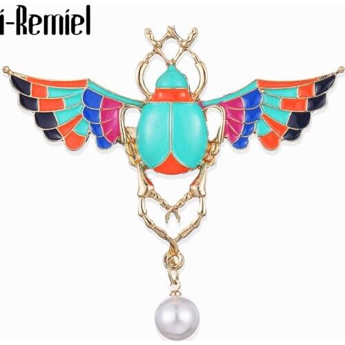 New Alloy Enamel Beetle Brooches for Women Fashion Insect Pearl Collar Pin Brooches Jewelry Luxulry Accessories Good Gifts