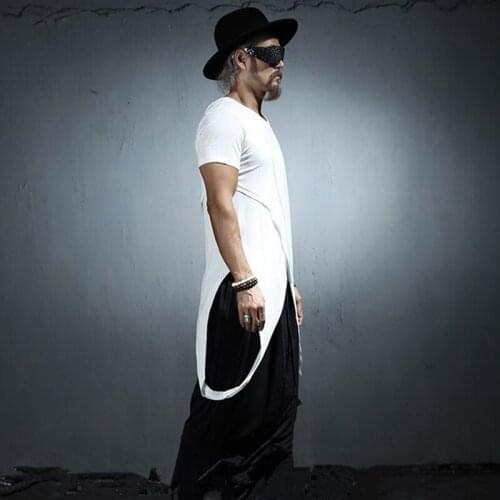 New 2016 Mens clothing Personality Original design novelty slim male short-sleeve T-shirt stage Singer costumes