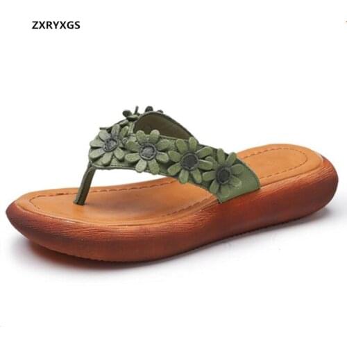 2020 New Light Comfort Summer Women Sandals Fashion Slippers Flip-flops Flowers Real Leather Slippers Women Shoes Casual Sandals