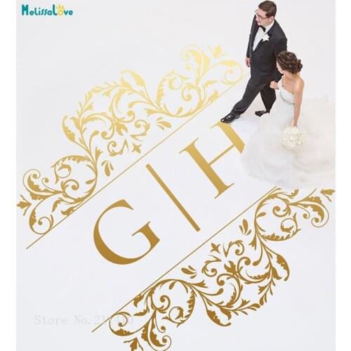 Huge Custom Initials Wedding Dance Floor Party Wall Sticker Personalized Bride Groom Name Wedding Monogram Decals Vinyl YT2197