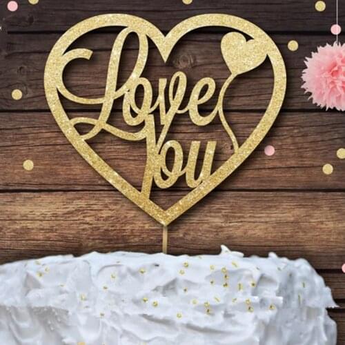 Custom Love cake topper personalised valentine cake toppe gold glitter cake topper birthday Wedding paty Party Decorations