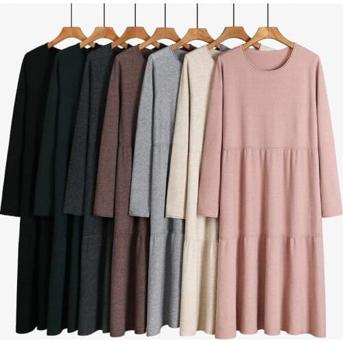 Office Ladies Long Knit Women Straight Sweater Dress Thick Warm O neck A Line Dresses Fall Winter Pullover Midi Dress oversized