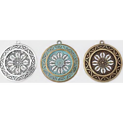 2pcs Bronze Patina Verdigris Charms Open Mandala Pattern Necklace Pendant For Necklace Jewelry Making Findings