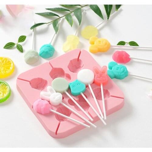 Practical Chocolate Lollipop Mold Durable Silicone Cake Candy Decoration Mould Cute Pattern DIY Lollipop Fondant Making Tool