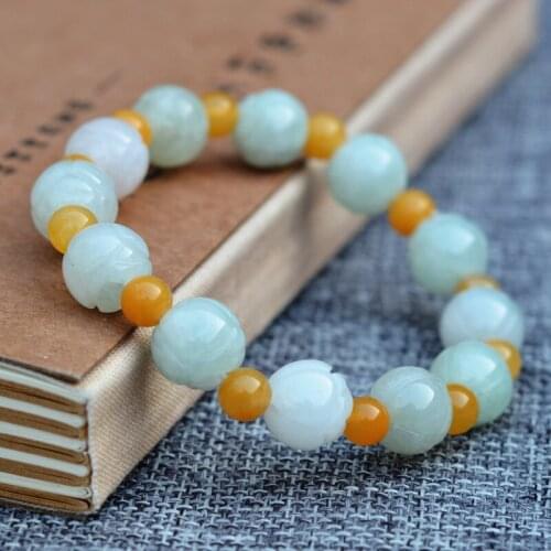 Drop shipping Natural A grade jades Round Bead Bracelet Single Lap Bracelet Hand Carved lotus Bangles Womans fashion Jewelry