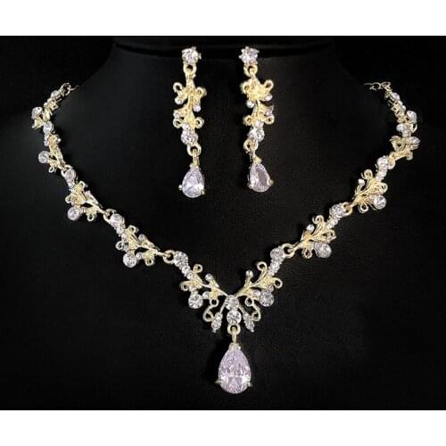 Luxury Wedding Zircon Necklace Earring Jewelry Set Handmade Water Drop Shaped Necklace Women Earrings Set Bride Jewelry Set XH