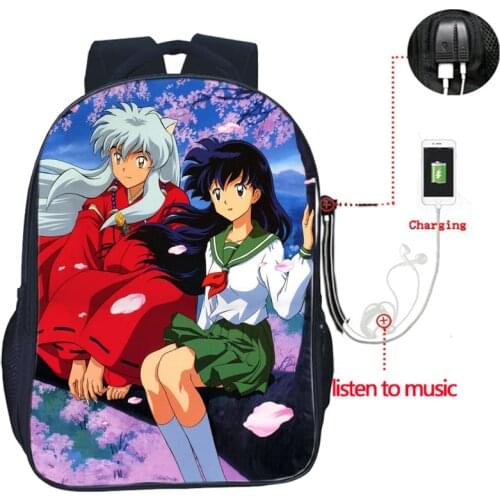 Inuyasha USB Charge Backpack Higurashi Kagome Men Women Boys Girls Backpacks Teens School Bags