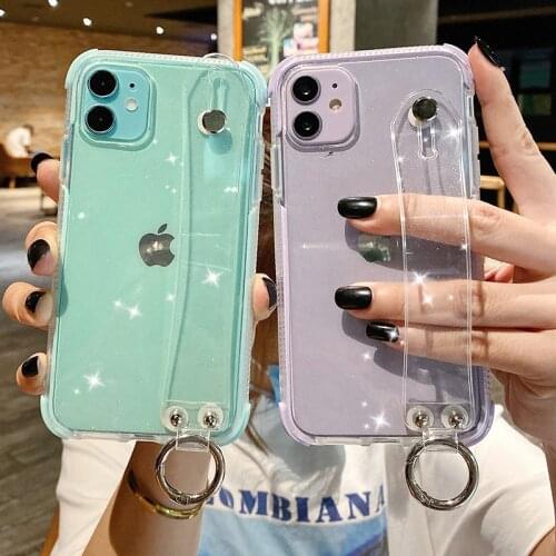 Glitter bling Anti-fall Wrist support Soft silicon phone case for apple iphone 7 8 Plus X XS XR MAX 11 Pro12 SE Colorful Cover