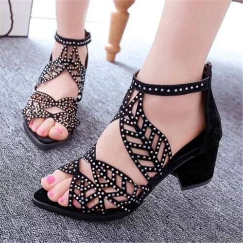 New ladies sandals fashion rhinestone hollow fish mouth light and comfortable all-match casual walking female sandals
