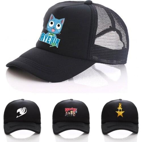 Japan anime Fairy Tail hat Hip Hop Cartoon cosplay Print Curved Caps Summer Mesh hat Snapback Trucker Cap