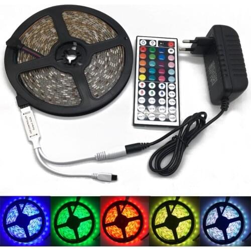 SMD5050 RGB LED Strip Light 5M 10M 60Leds/m DC 12V tape ribbon diode flexible waterproof 44keys Controller adapter set
