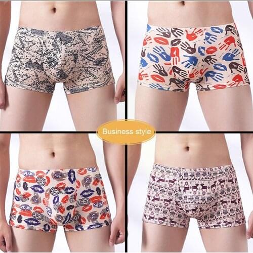 4pcs/Lot Fashion Sexy Printed Large Size Men’s Underwear Shorts Slip Panties Underpants Homme Lingerie Men Sets Boxer U9N2