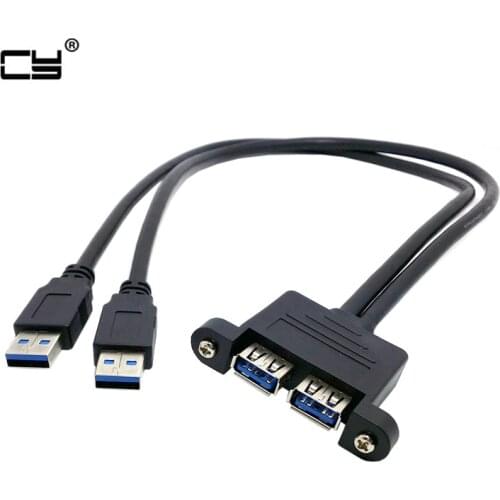 Combo Dual USB 3.0 Male to Female Extension Cable with Screw Socket Panel Mount Holes 50cm 100cm 150cm