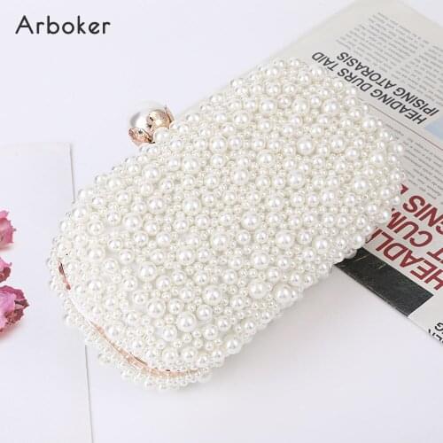 Hot sale Pearl Beading Evening Bag Women Chain Crossbody Hand Bags Bridal Wedding Party Mini Day Clutch White Ladies Phone Purse