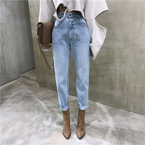 High-waist Stretch Jeans Women Street Retro Clothing Loose Straight-leg Blue Jeans 2021 Fall Fashion Women Pants Oversized S-XXL