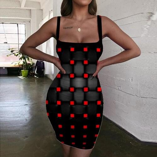 Giyu Brand Geometric Dress Women Psychedelic Halter Sleeveless Vortex Sundress Black Red Ladies Dresses Stereoscopic 3d Print