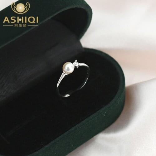 ASHIQI Natural Freshwater Pearl 925 Sterling Silver Glitter Diamond Ring Fashion Personality Womens 2021 New