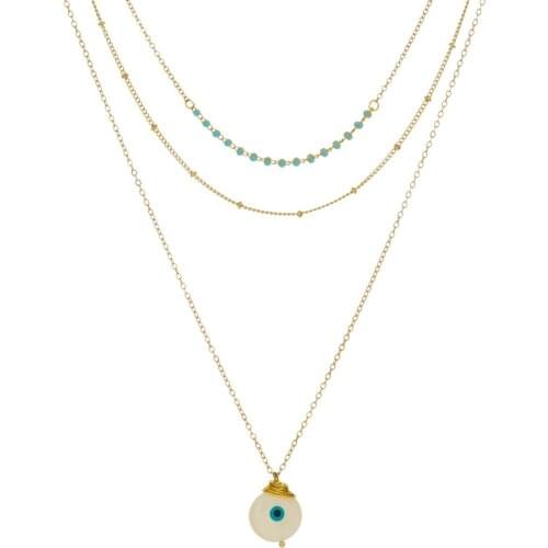 2019 New Arrive Natural Stone Pendant Necklaces for Women Alloy Eye Layered Necklace Female Fashion Jewelry Girls Accessories