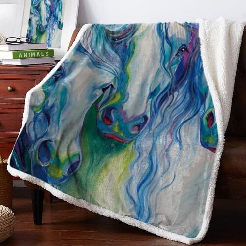 Winter Cashmere Blanket Abstract 3 Horses Watercolor Painting Bed Cover Bedspread Flannel Fleece Winter Cover Wrapfleece Persona