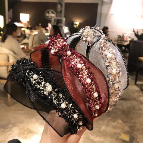 1PC Pearl Lace Headband for Women Adult Korean Simple Wide-brimmed Hairband Fashion Cute Female Headdress Hair Accessories