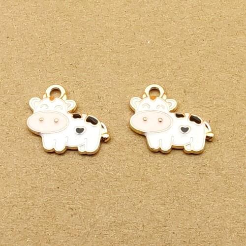 10pcs 15x18mm enamel dairy cattle charm for jewelry making cute earring pendant bracelet necklace charms diy design charms