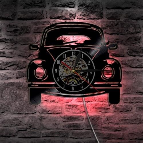12" Auto Vintage Vinyl Record Wall Clock Car Design LED Light Wall Lamp Modern Design Home Decor Wall Art Car Lover Gift