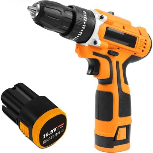 2 Speed Rechargeable Screwdriver 16.8V Cordless Electric Drill With Lithium Battery Charger Household Power Tool