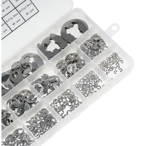 400pcs/box 1.5mm-15mm 304 Stainless Steel Stainless Steel E Clip washer Assortment Kit Circlip retaining ring for shaft fastener