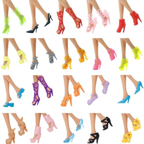 10 Pcs/Lot Colorful Fashion Shoes Casual Wear Mix Style High Heels Sandals Accessories for Barbie Doll Dollhouse Kids Toys