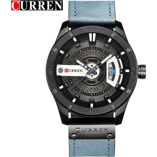 Top Brand Luxury CURREN Men Watch Fashion Military Blue Leather Strap Wristwatch Causal Sport Date Display Clock Hodinky relogio