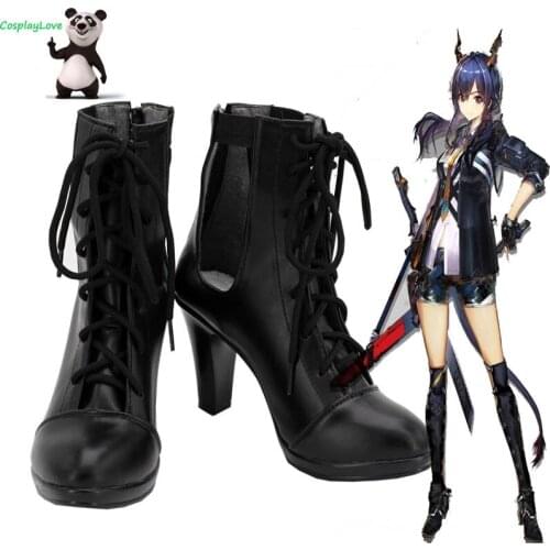 Arknights Chen Black Shoes Cosplay Long Boots Leather Custom Made For Party Christmas Halloween