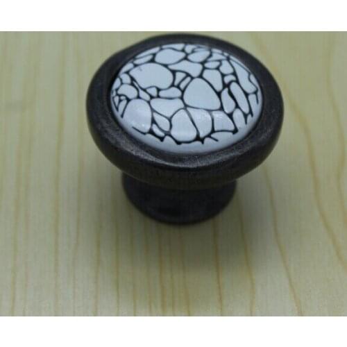 Diameter 37mm white crack ceramic kitchen cabinet knobs,antique zinc alloy drawer dresser wardrobe handles pulls knobs