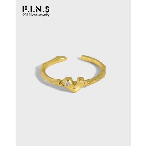 F.I.N.S Authentic 925 Sterling Silver Gold Tiny Heart Zircon CZ Resizable Rings Adjustable Thin Stacked Women Wedding Jewelry