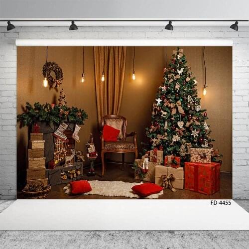 Christmas Tree Gifts Light Photography Background Customized Backdrops for Children Baby Family Party Photoshoot Photo Studio