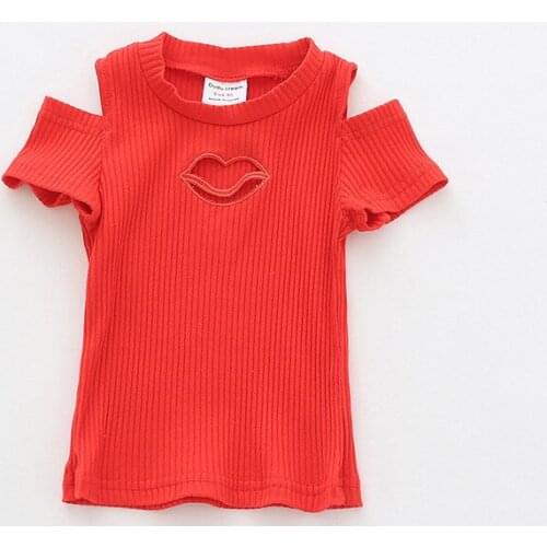 GirlsShort Sleeve T-shirt with Short Shoulders and Summer Childrens Cotton Embroidered Top