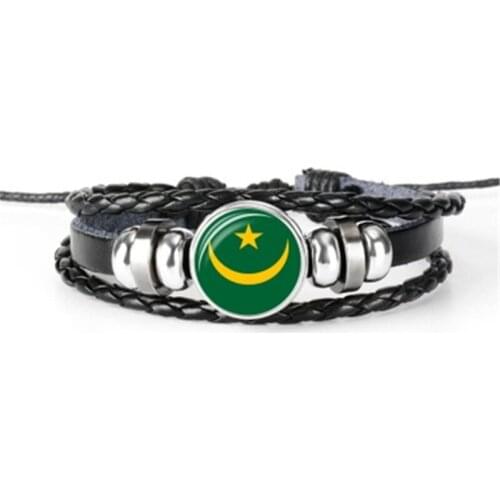Hot sale Liberia, Libya, Malawi, Marshall Islands, Mauritania, Lesotho flag bracelet, hand-woven multilayer leather bracelet