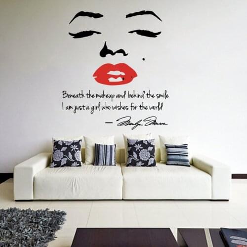 Marilyn Monroe Face Red Lips Makeup Wall Sticker Girl Room Bedroom Beauty Salon Inspirational Quote Wall Decal Bar Vinyl Decor
