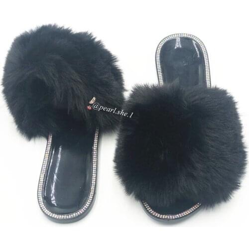 Fashion Comfot Home Open Toe Colorblock Fluffy Faux Fur Sandals Slippers Custom Logo for Women