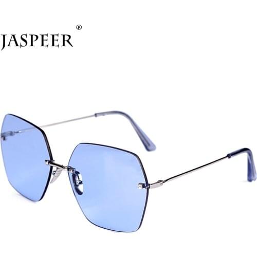 JASPEER New Rimless Alloy Frame Sunglasses Women Men Fashion Brand Design Blue Red Mirror Glasses Lady Eyewear