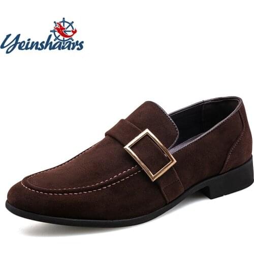 YEINSHAARS Men Leather Shoes Loafers Borwn Black Party Dress Shoes Men Slip on Casual Shoes Men Shoes Wedding Shoes Big Size 48