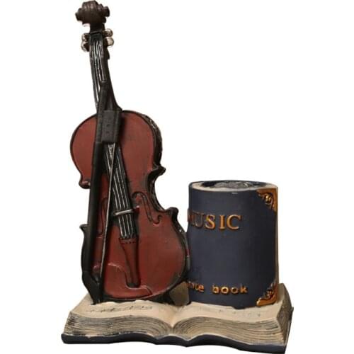 Nostalgic Musical Instrument Saxophone Violin Pen Holder Resin Ornament Vintage Home Decoration Artrafts Figurines Decoration