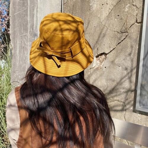 Korean Style Back Bow Women Girls Buckets Caps Fashion Fisherman Hats Spring Summer Sun Hats Elegant Woman Gorros