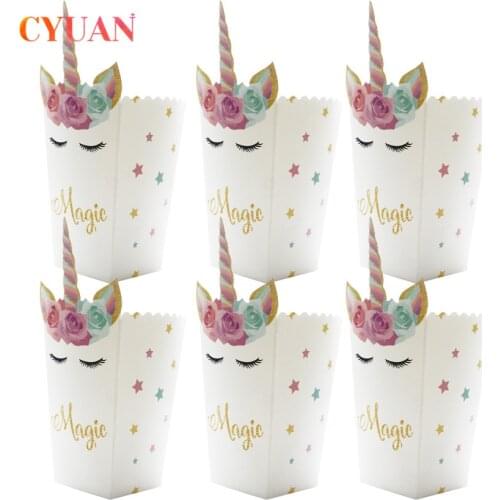 Unicorn Party Supplies Popcorn Box Paper Gift Box Wedding Favor Candy Box Kids Babyshower Pop corn Bag Birthday Table Decoration