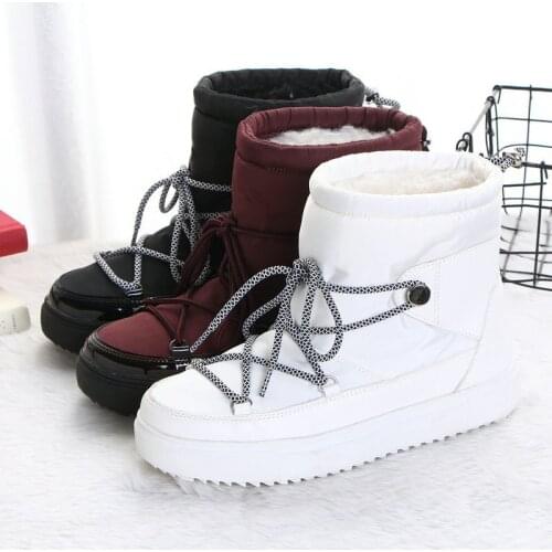 Bandage Fashion Snow Boots Womens Winter Warm Shoes High Top 2019 Female White/black Casual Shoes Ankle Snow Boots Fur